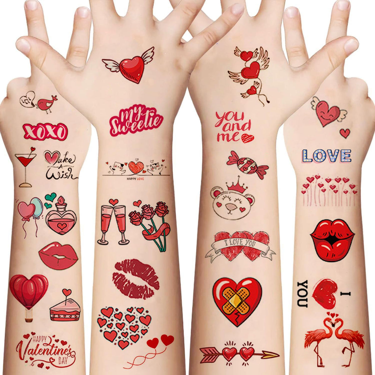 Fhjbja Valentine'S Day Temporary Tattoo - 10 Red Heart Lip Waterproof Stickers For Adults & Kids