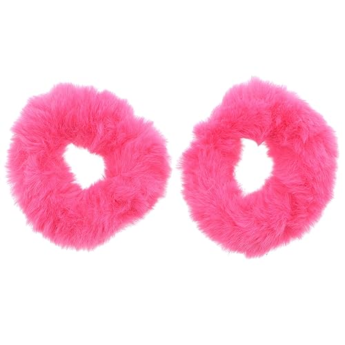 Motique Accessories Hot Pink Fuzzy Fur Scrunchies - Set of 2 Pony Holders