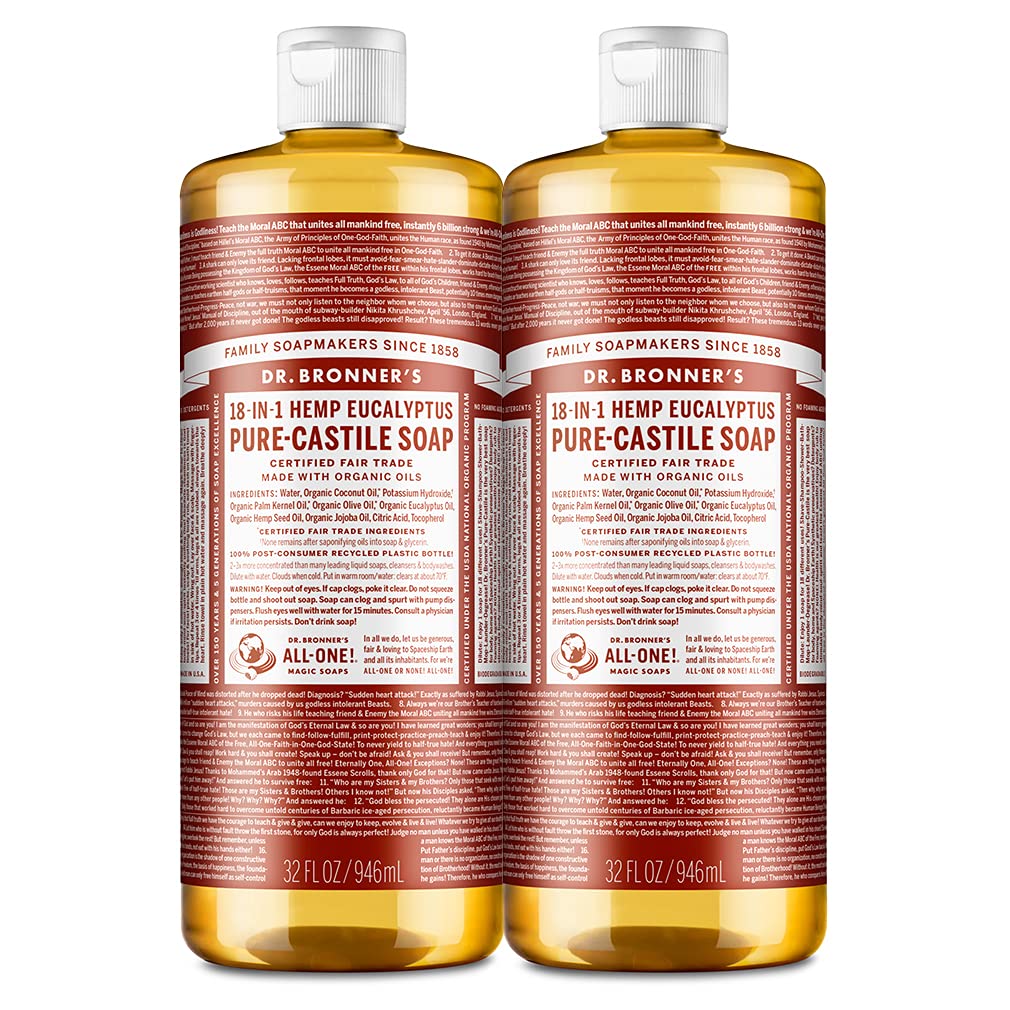 Dr. Bronner'S Pure-Castile Liquid Soap Eucalyptus 32Oz 2-Pack - Organic, Vegan, Multi-Use