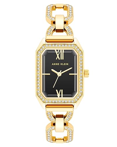 Anne Klein Women'S Gold/Black Crystal Accented Bracelet Watch - Elegant & Stylish Timepiece