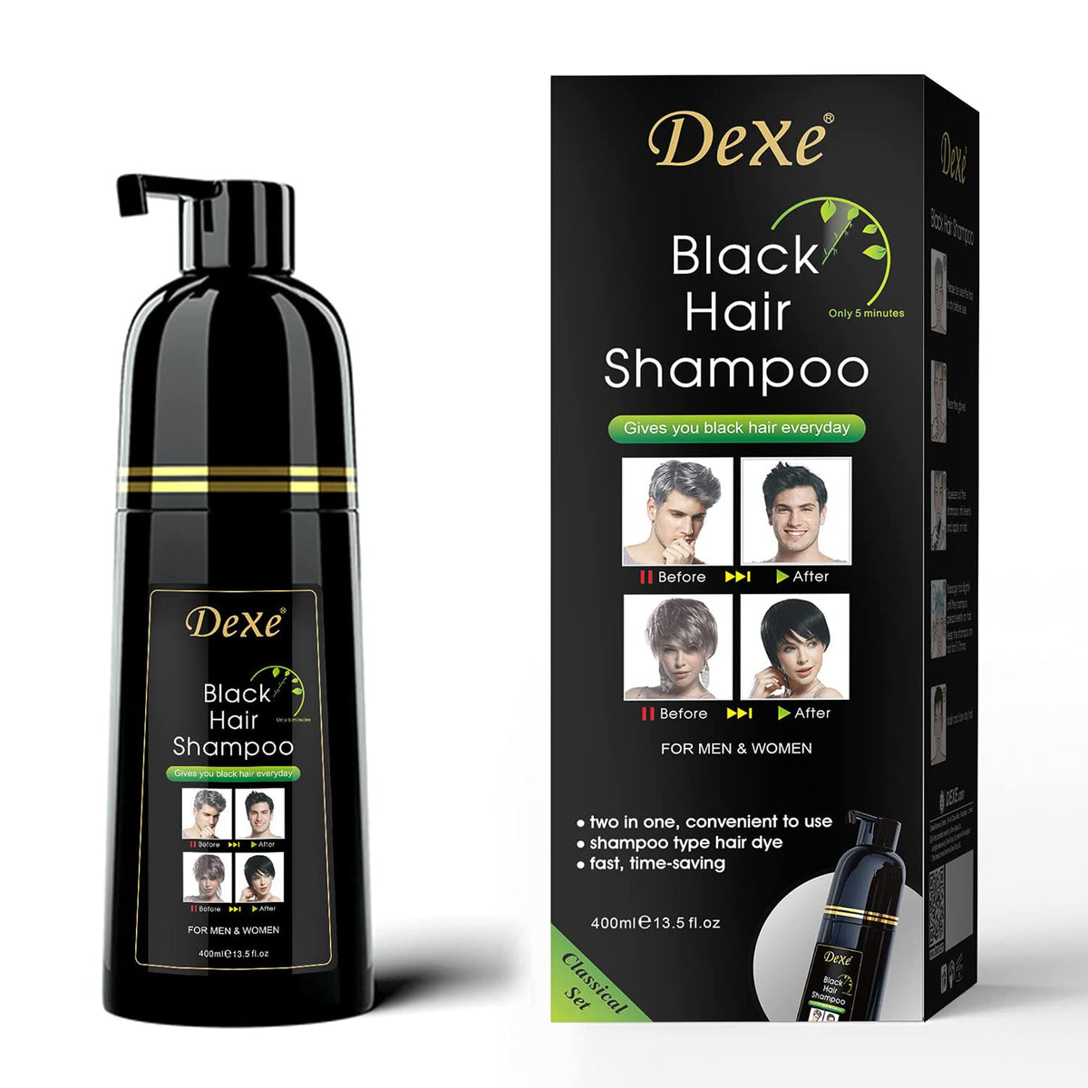 Agthyuve Dexe Hair Dye Shampoo 13.5 Fl Oz - Semi-Permanent Black Hair Color For Men & Women