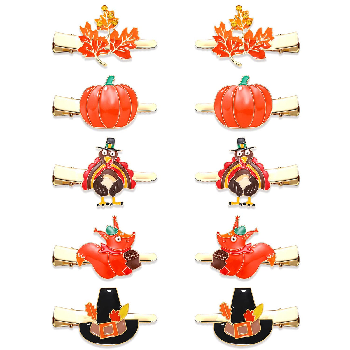 Nvenf Thanksgiving Fall Hair Clips Set - 10Pcs Turkey Pumpkin Maple Leaf Alligator Hairpins