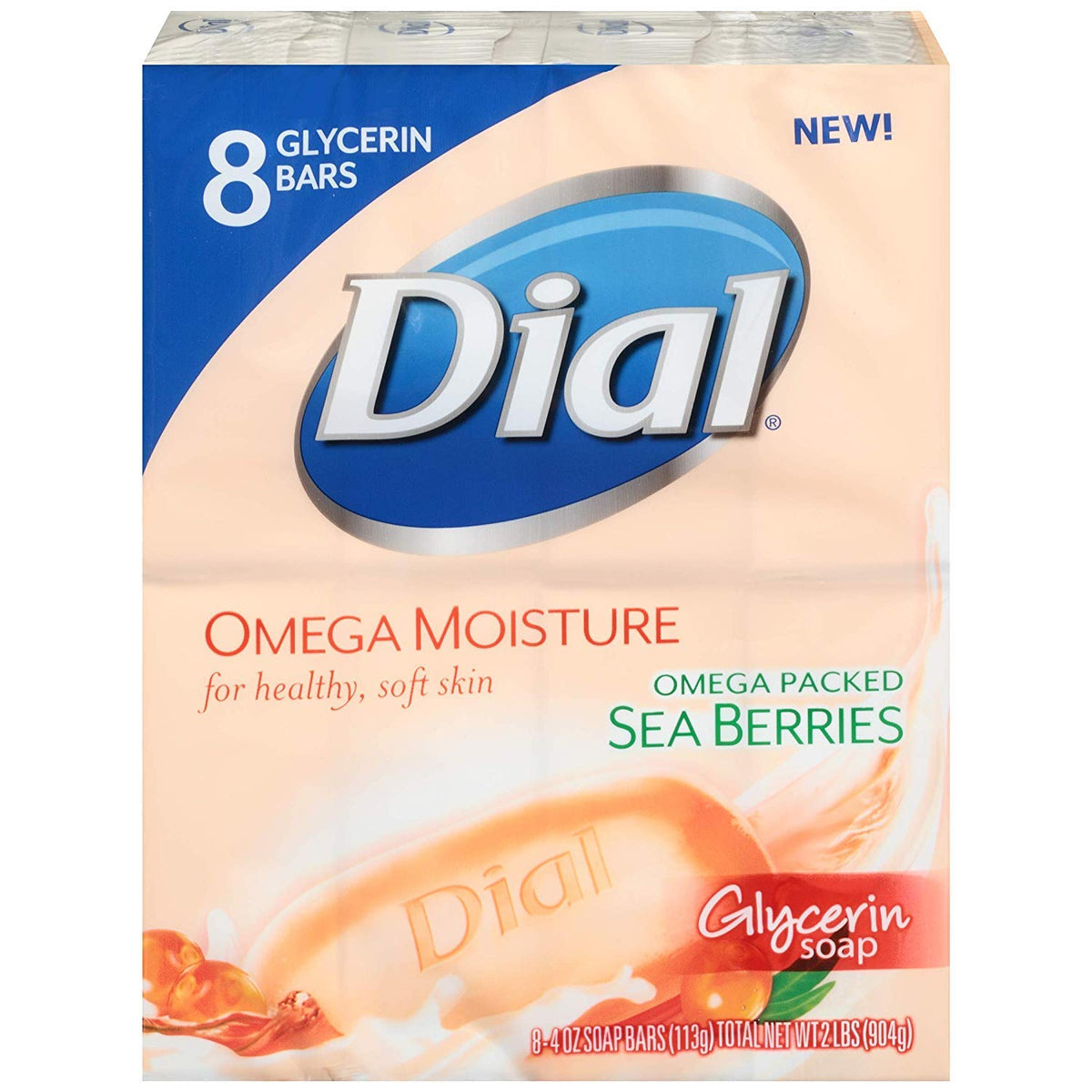 Dial Omega Moisture Glycerin Bar Soap, 4 Oz, 8-Count - Hydrating Cleansing Bars