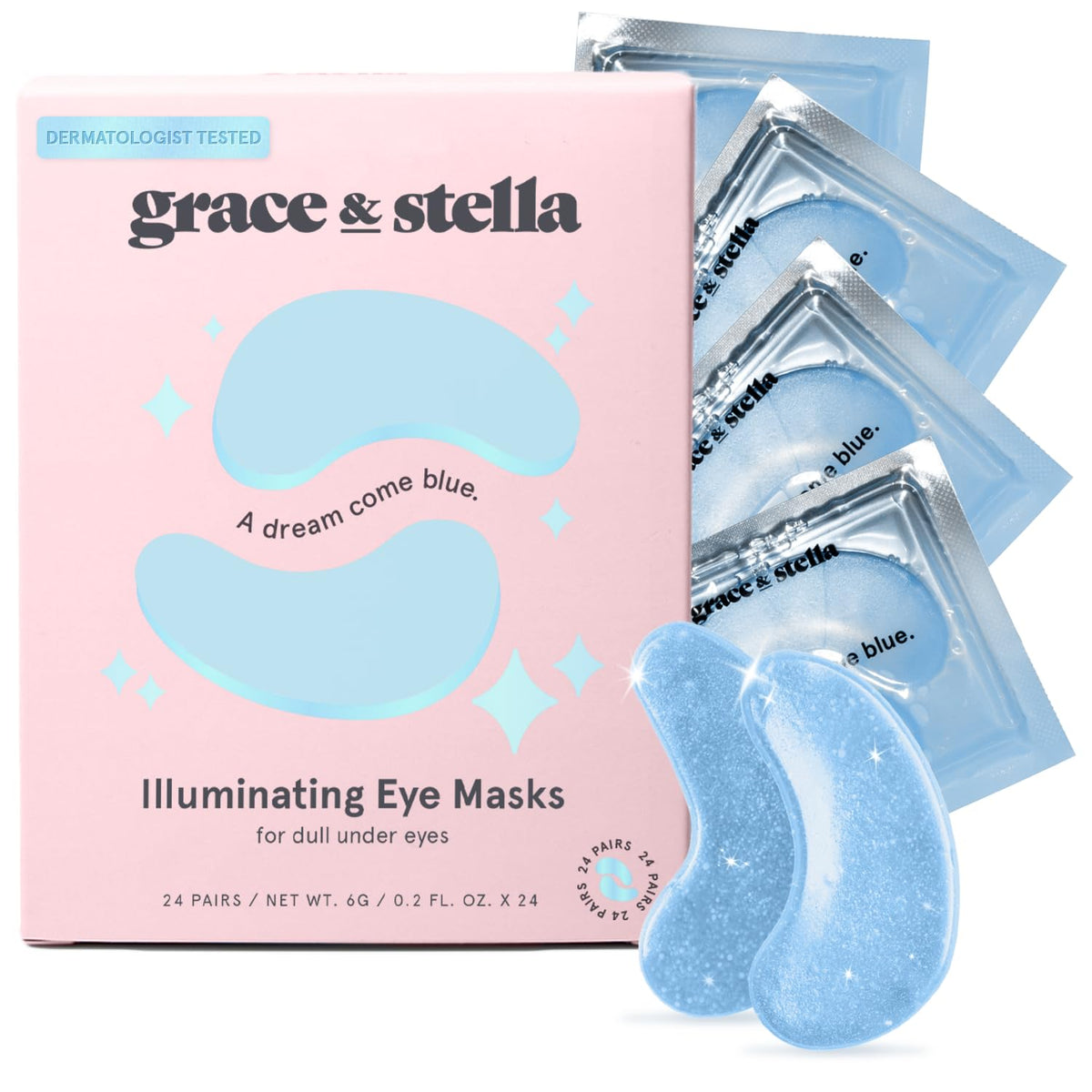 Grace & Stella Blue Under Eye Mask - 24 Pairs For Dark Circles, Puffiness & Wrinkles, Vegan