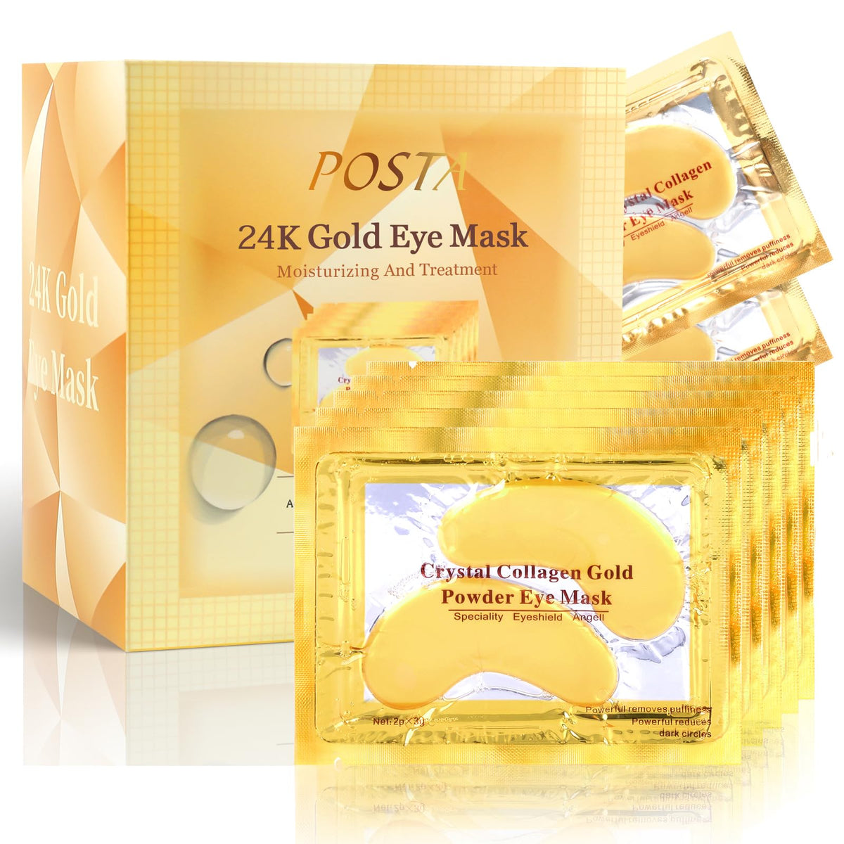 POSTA 24K Gold Eye Mask - 50 Pairs Under Eye Treatment for Puffy Eyes & Dark Circles