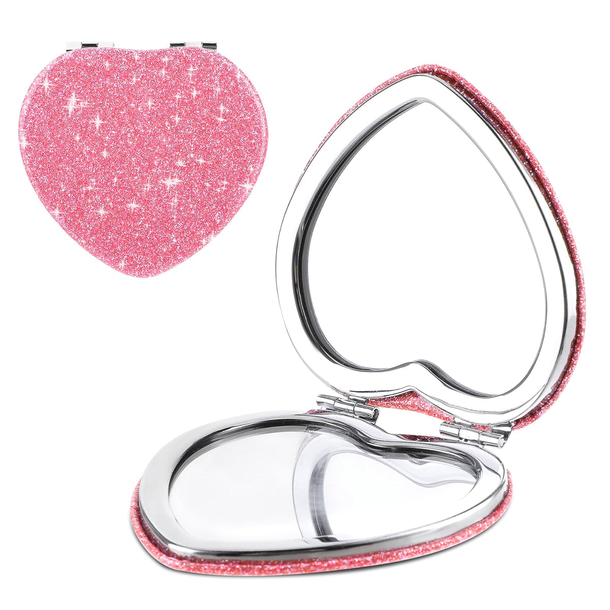 Yuxianlb Heart Shaped Compact Mirror, 1X/2X Magnifying Pink Mini Vanity Mirror For Women