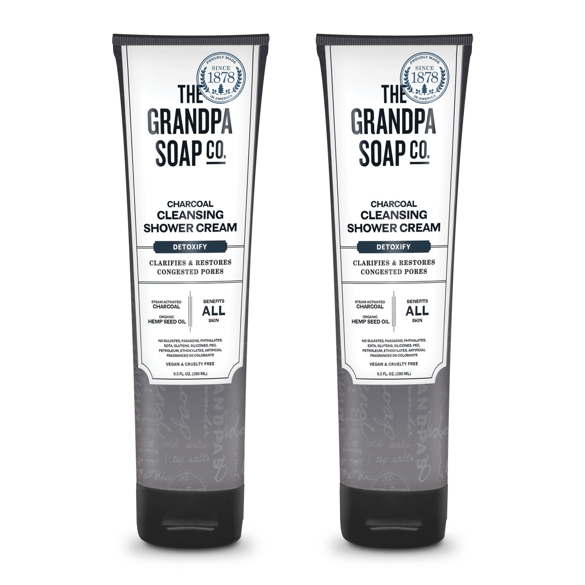 The Grandpa Soap Company Charcoal Shower Cream, Detoxifies Pores, 9.5 Fl Oz, 2 Pack