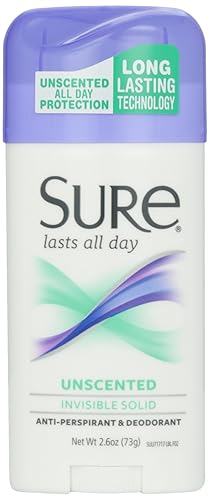 Sure Deodorant Invisible Solid, Unscented, 2.6 Oz - Long-Lasting Protection, Gentle Formula