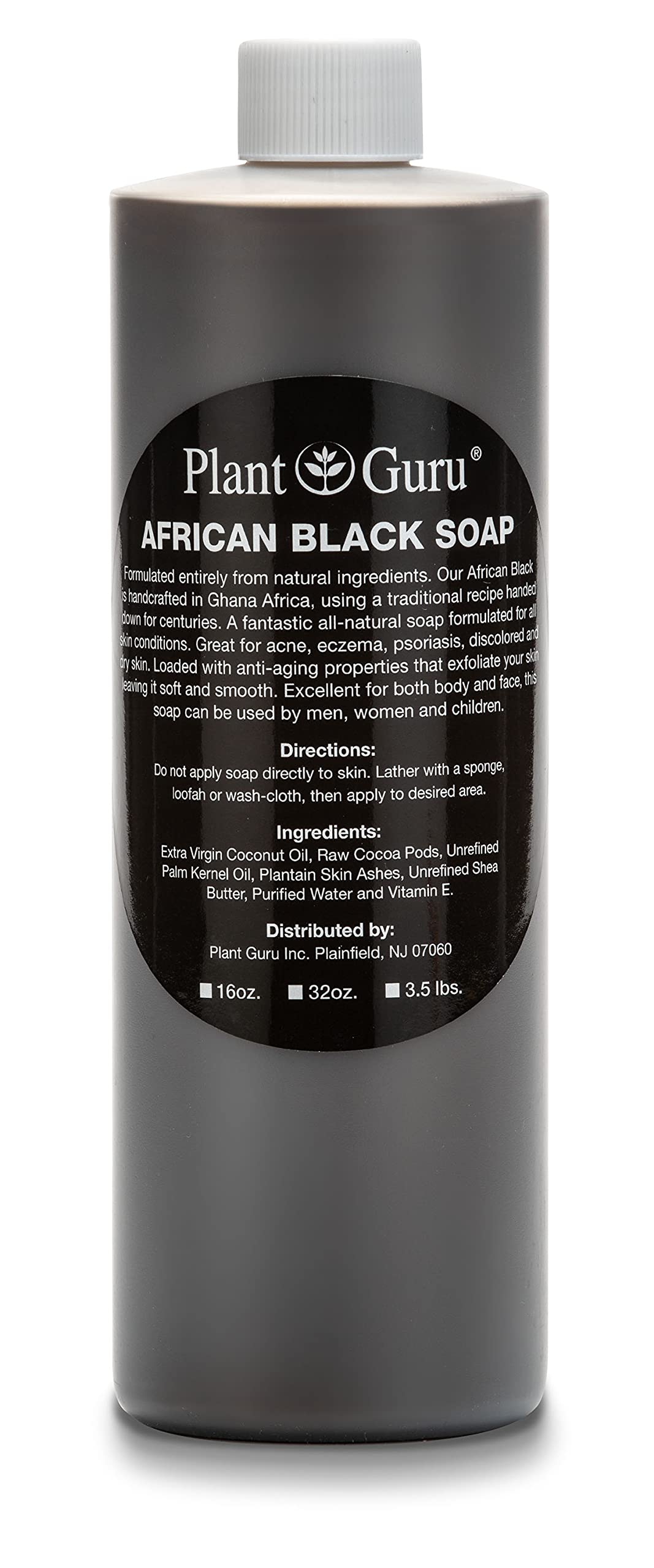 Plant Guru African Black Soap Liquid 16 Fl. Oz. - Acne Treatment, Eczema, Dry Skin Relief