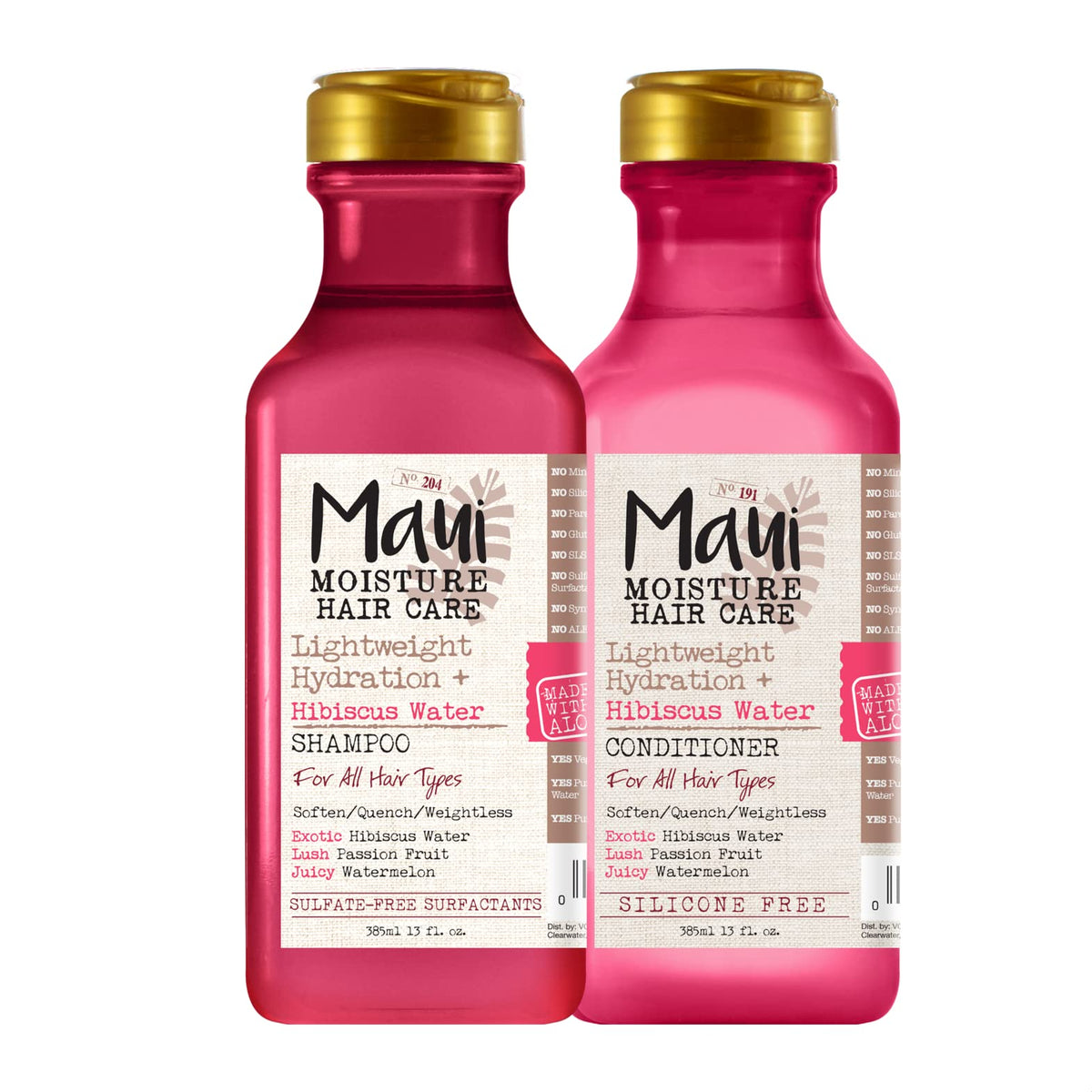 Maui Moisture Lightweight Hydration Shampoo & Conditioner, Hibiscus, 13 Fl Oz, No Sulfates