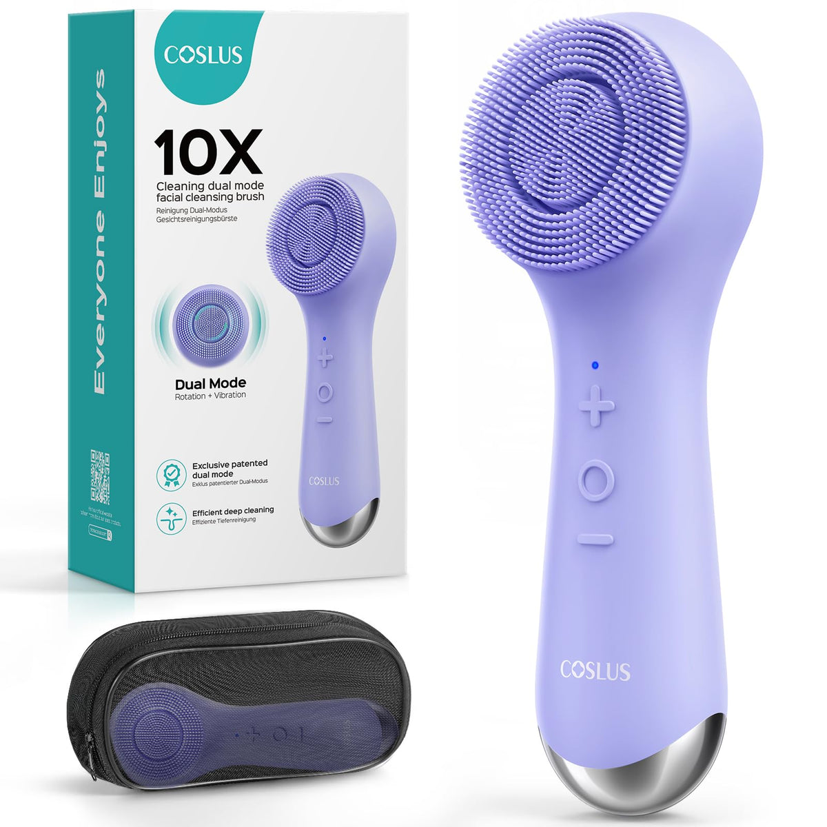 Coslus Purple Silicone Face Scrubber Brush - 2 In 1 Spin & Vibration Electric Exfoliator