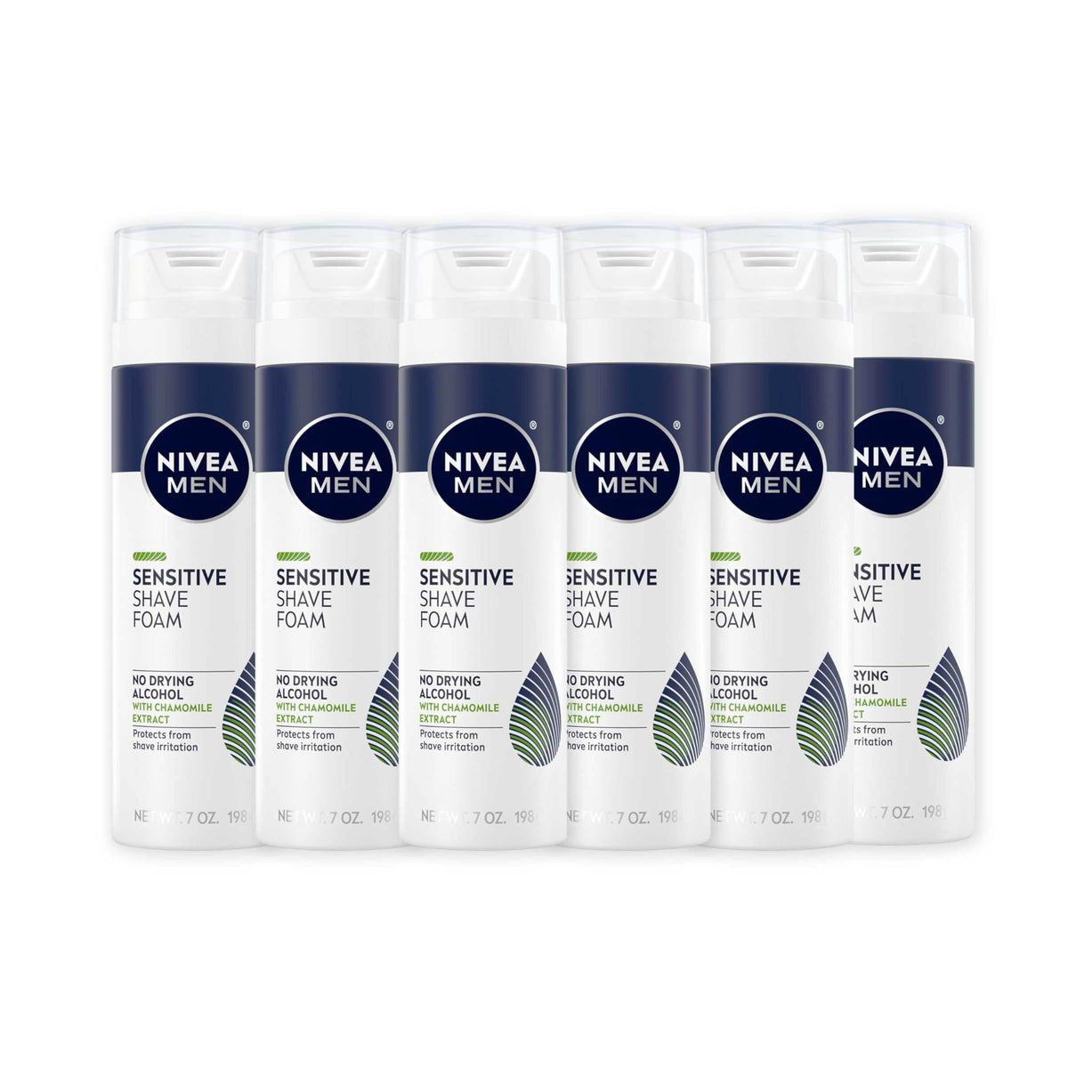 Nivea Men Sensitive Shave Foam - Alcohol Free, With Vitamin E & Chamomile, 7 Oz Can, Pack Of 6