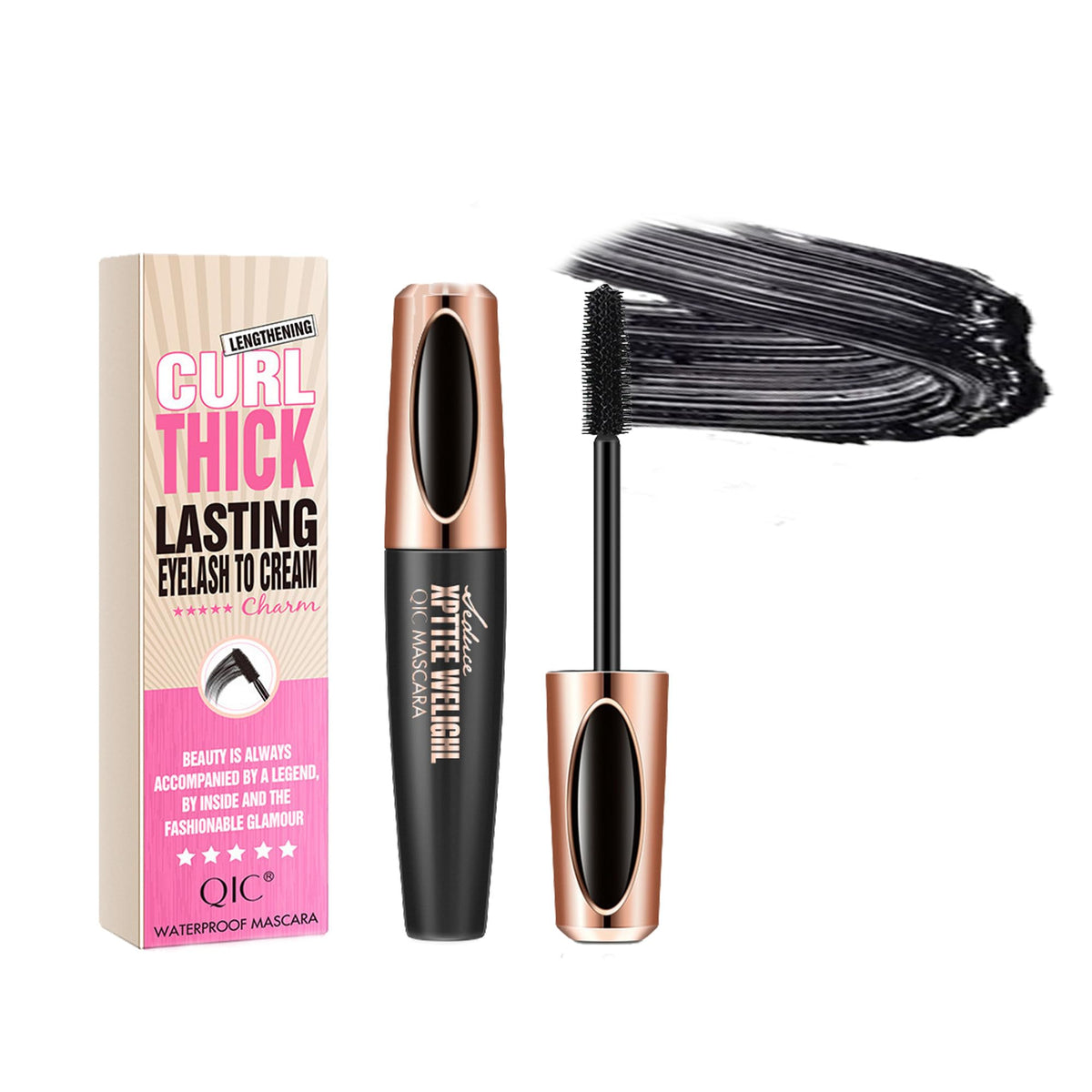 Tukefev 4D Silk Fiber Mascara - Waterproof, Smudge-Proof, Long-Lasting, Black Volume & Length