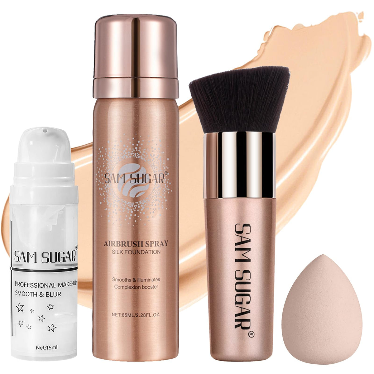 Lezero Airbrush Foundation Spray Set - Waterproof Liquid Matte Makeup & Hydrating Primer, Nude