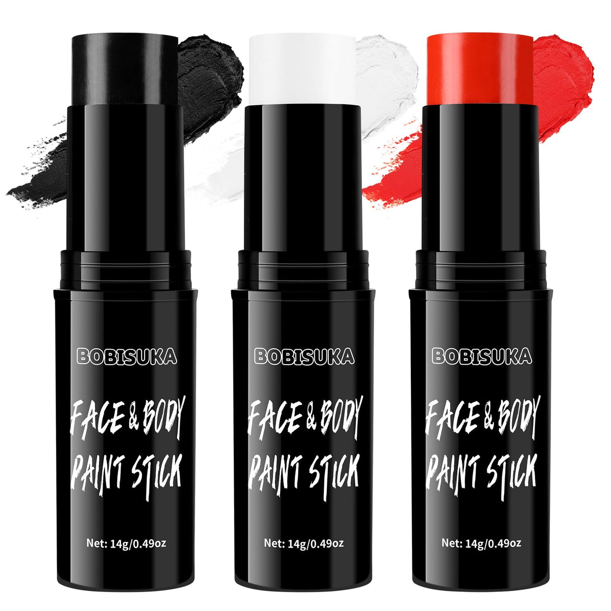 Bobisuka Face Paint Stick Set - Black, White, Red, Quick Drying Makeup For Sports & Cosplay