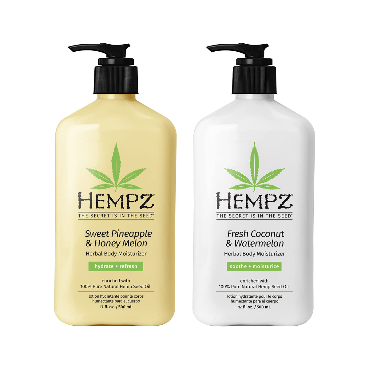 Hempz Body Lotion 2-Pack - Sweet Pineapple & Honey Melon, Coconut & Watermelon, 17 Fl Oz