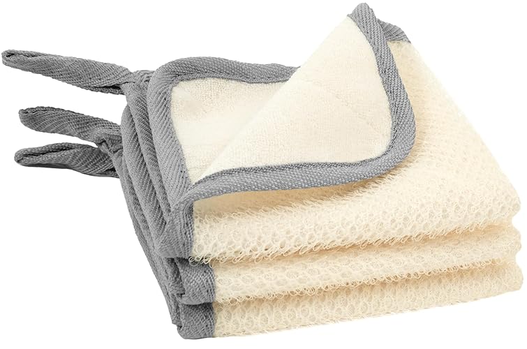 S&T Inc. Dual-Sided Exfoliating Washcloths For Face & Body, Grey, 3 Pack, 9.9