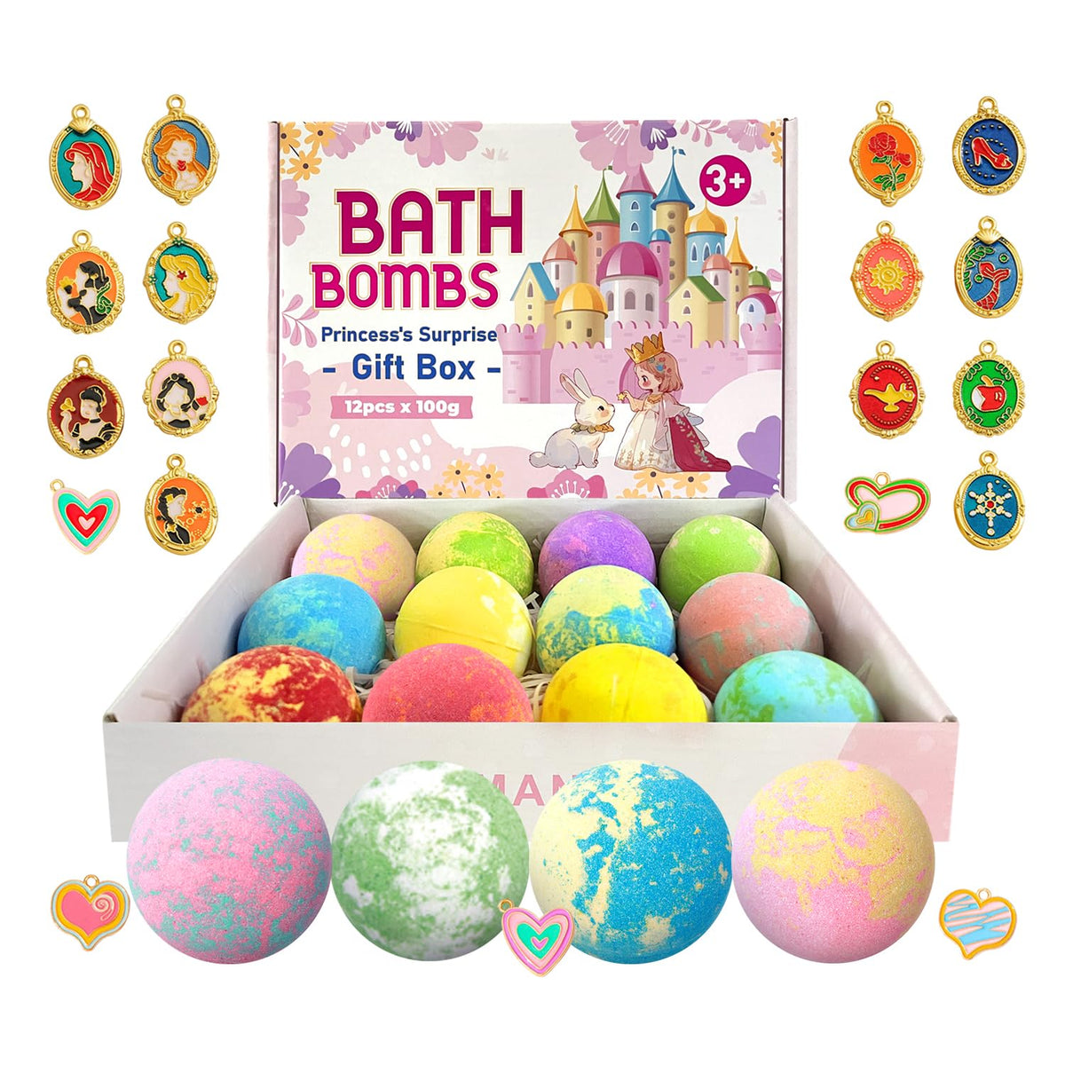 Yamangu Bath Bombs For Girls - 12 Xxl Size With Surprise Jewelry Toys, Gifts For Ages 3-8