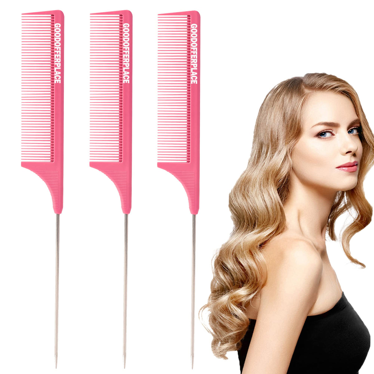 Goodofferplace Rat Tail Combs Set - 3 Pack Rose Red Teasing Combs For Women, Heat Resistant