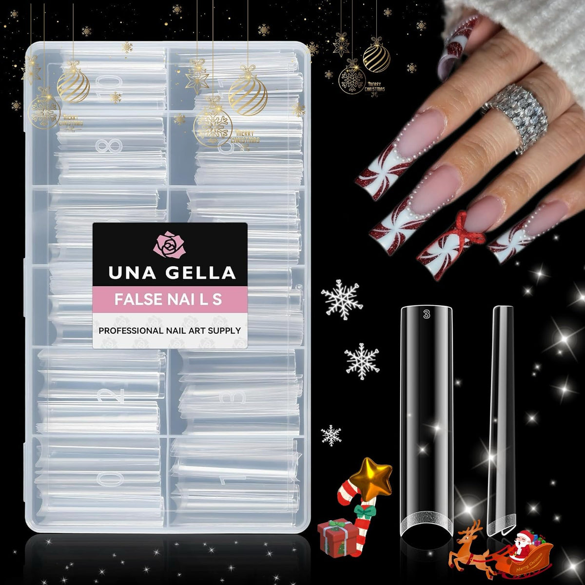 Una Gella 216Pcs 3Xl Clear Tapered Square Nail Tips - Half Cover Acrylic Press On Nails For Diy