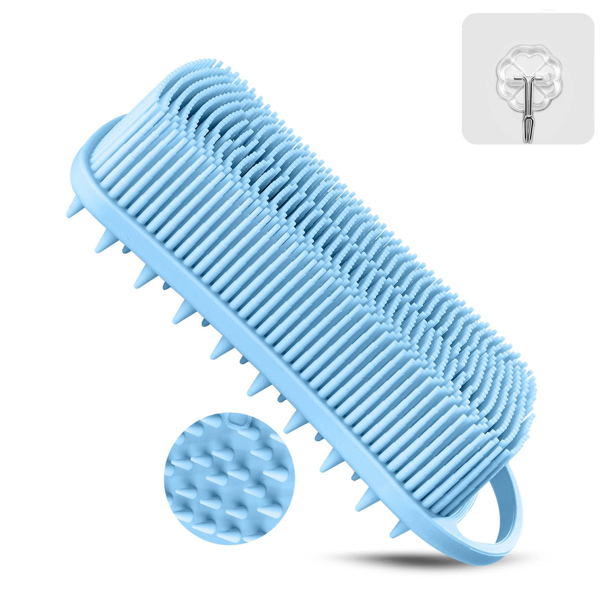 Yealife 2-In-1 Silicone Body Scrubber & Scalp Brush, Blue - Hygienic, Easy Clean, Stimulates