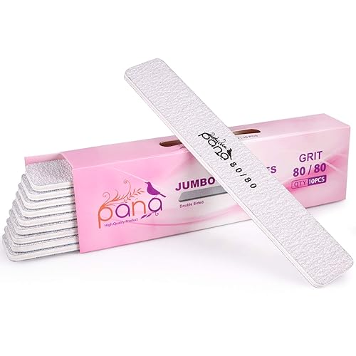 10Pcs Pana Jumbo Double Sided Nail Files - Zebra 80/80 Grit Emery Board For Manicure & Pedicure