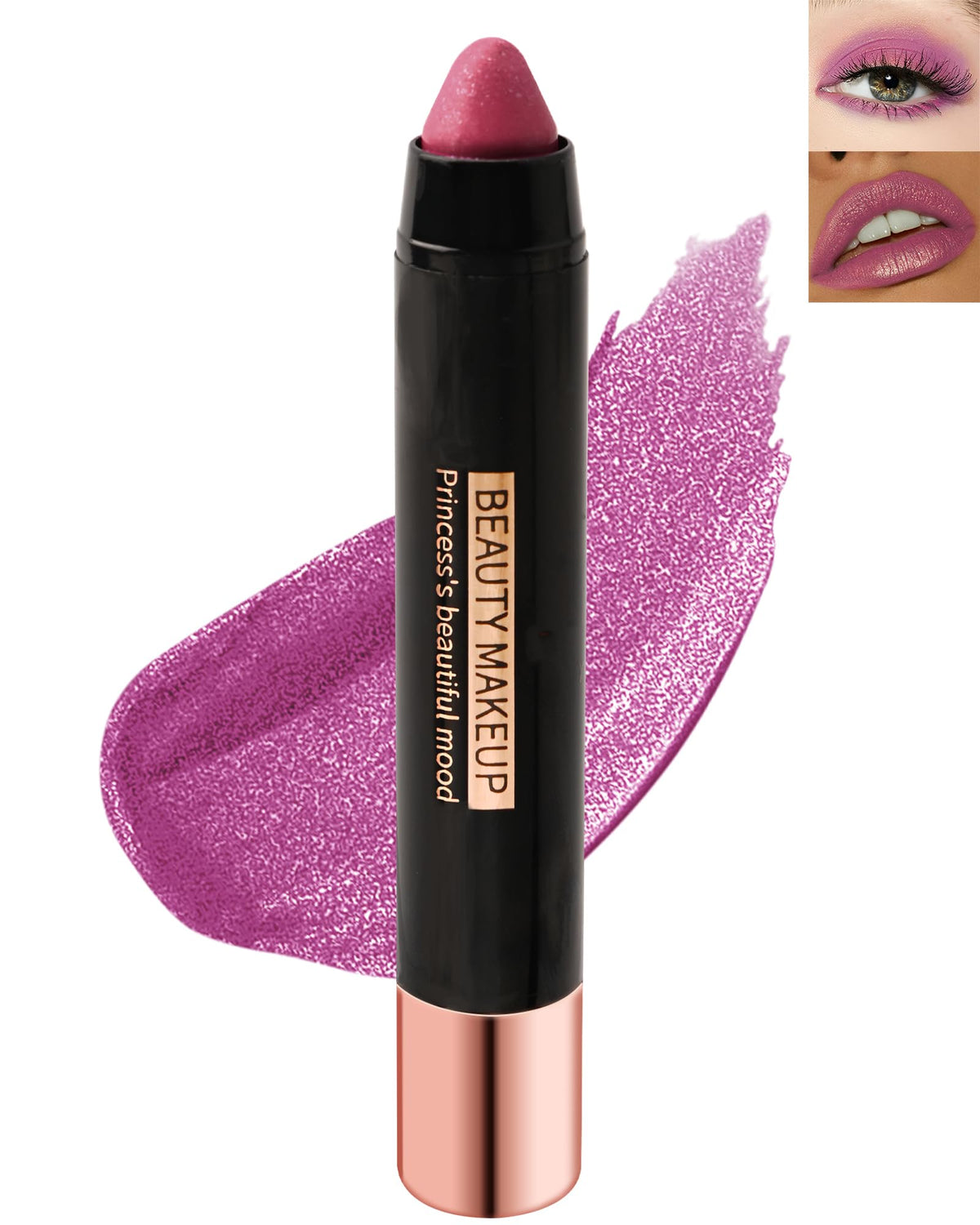 Lysdefeu Metallic Diamond Glitter Lipstick Crayon - Long Lasting, Waterproof, Shiny Red - 08#