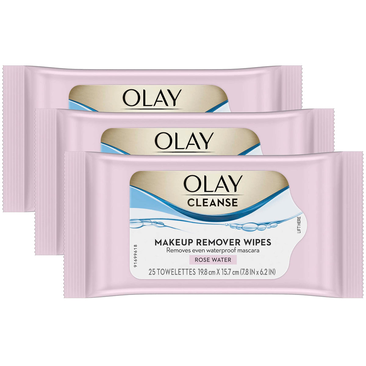 Olay Cleanse Makeup Remover Wipes, Rose Water, 25 Count, 3 Pack - Daily Facial Towelettes