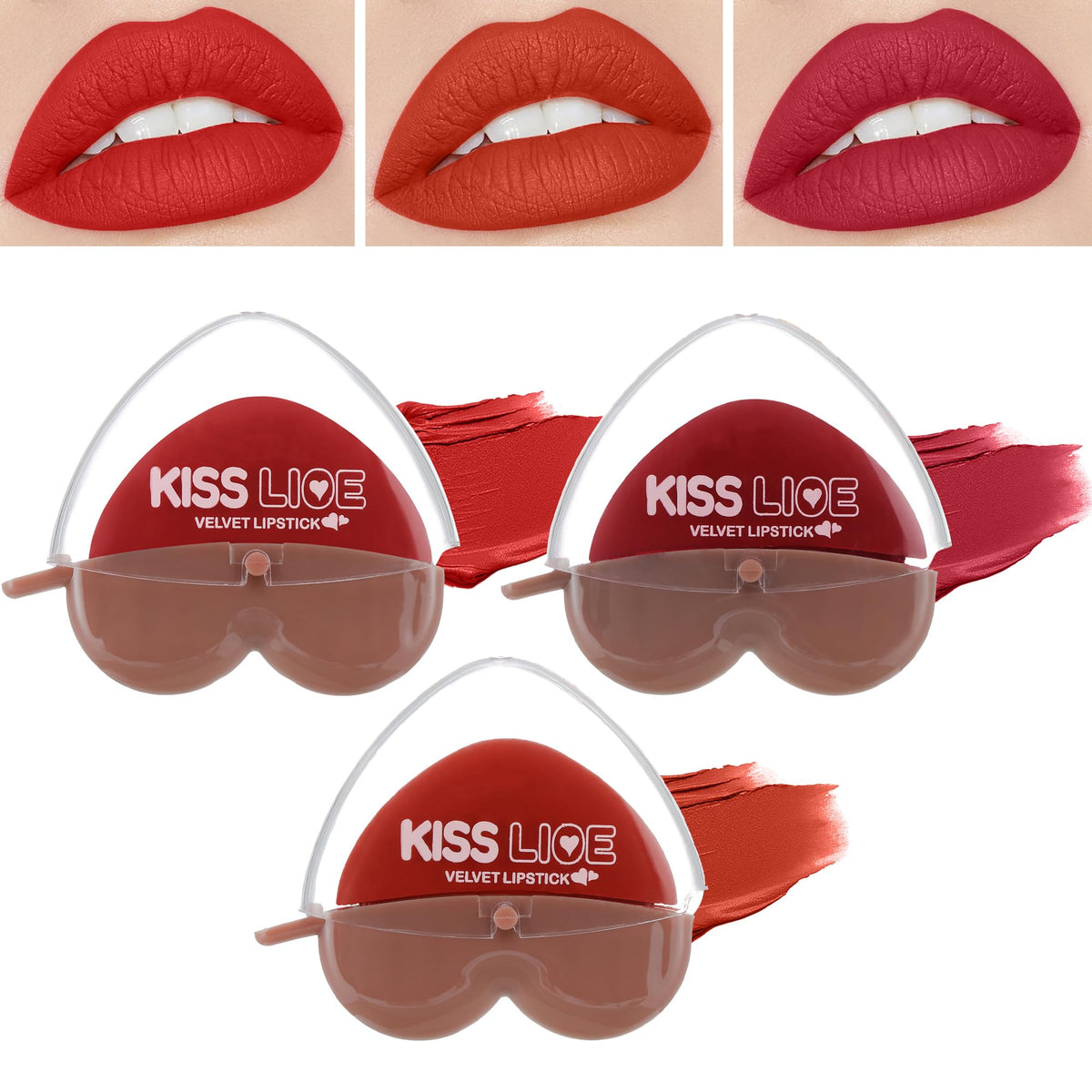 Lestpola Rose Red Orange Dark Ruby Matte Velvet Lipstick Set - 3 Long-Lasting Waterproof Shades