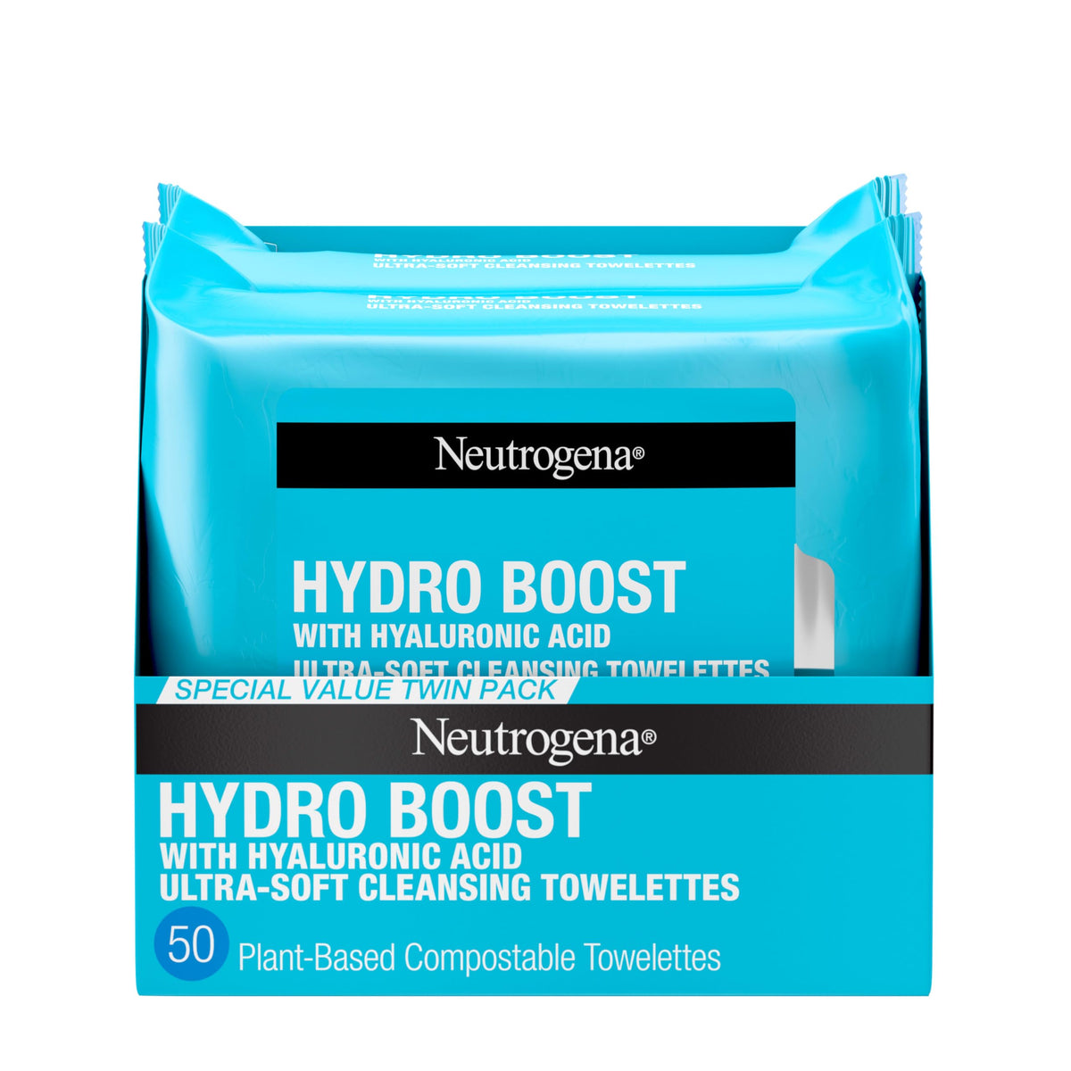 Neutrogena Hydro Boost Makeup Remover Wipes, 50 Count, Hydrating, Hypoallergenic, Plant-Based