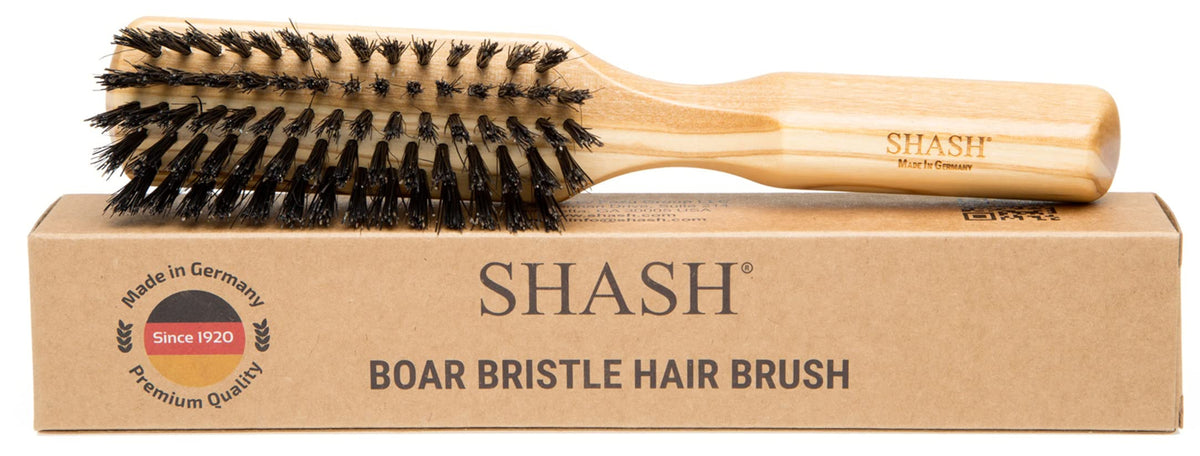 SHASH Boar Bristle Hair Brush - Made in Germany, Naturally Conditions & Improves Hair Texture, Olive