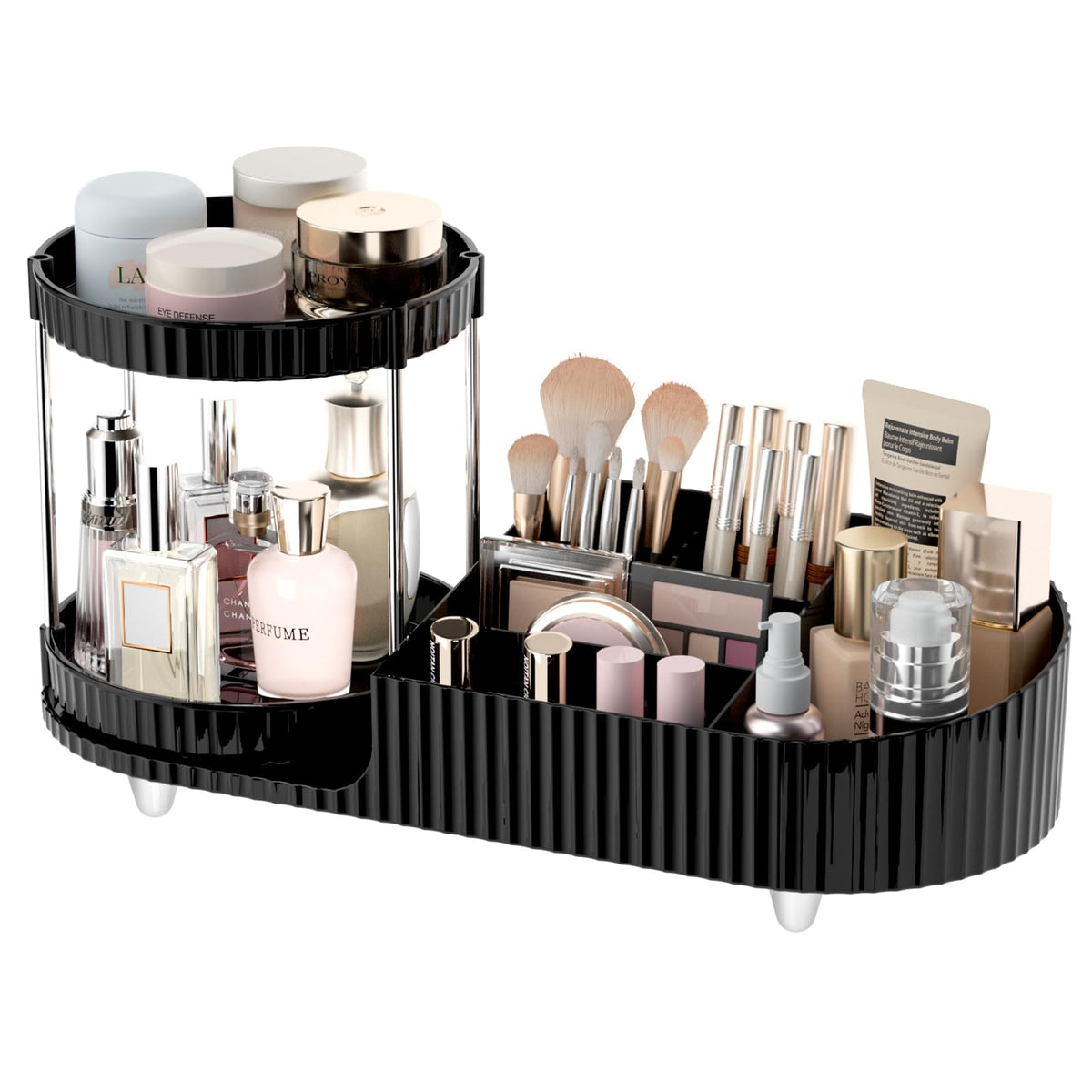 Jywantful 360 Rotating Makeup Organizer - Skincare & Brush Holder For Vanity, Black Plastic