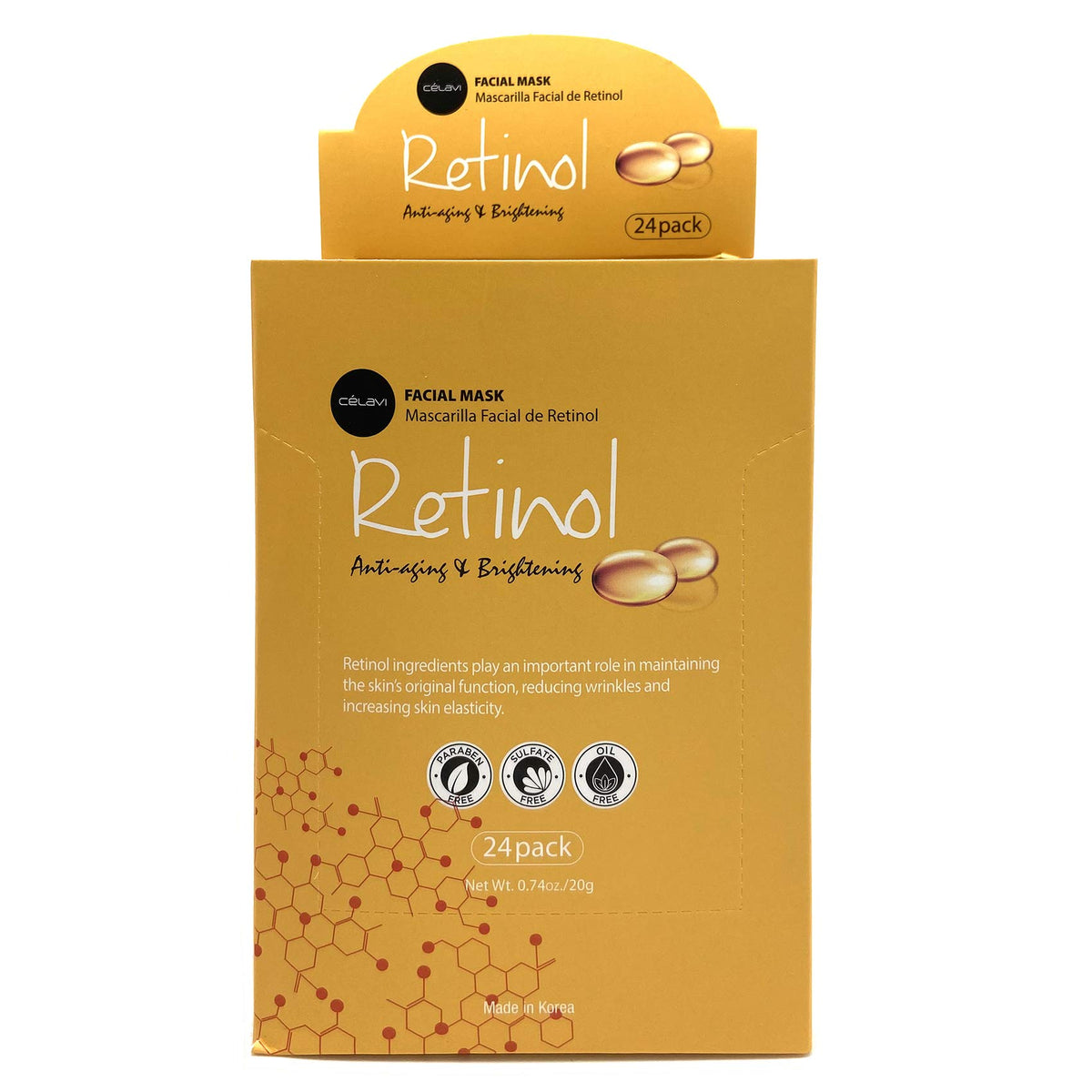 Celavi Facial Mask Set - Korean Essence Sheet Masks, 24-Pcs, Retinol Infused