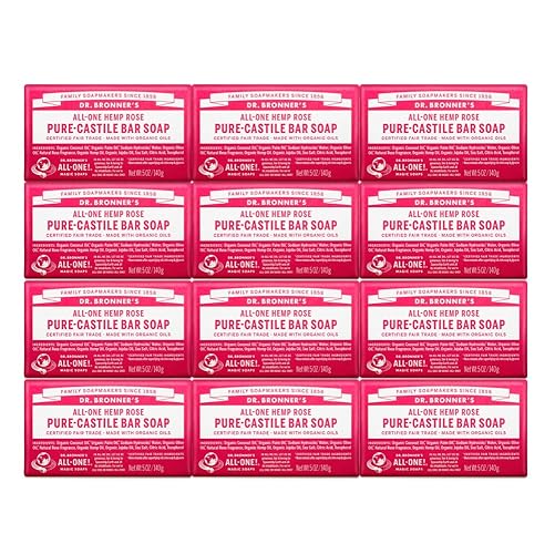 Dr. Bronner'S Pure-Castile Bar Soap, Rose, Organic, Vegan, 5Oz, 12-Pack - Gentle &