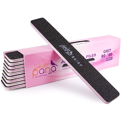 Pana Jumbo Double-Sided Emery Nail File - 50 Pack, Grit 80/80 For Manicure & Pedicure - Black