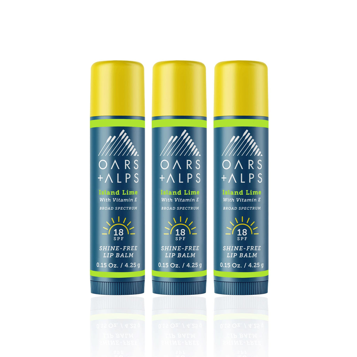 Oars + Alps Shine Free Lip Balm & Spf 18 Sunscreen, Island Lime, 3 Pack, 0.15 Oz Each