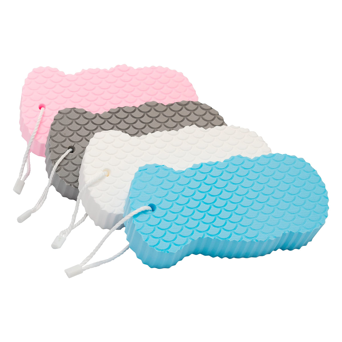 Besobella Exfoliating Sponges (4 Pcs) - Soft Bath Shower Sponge For All Ages - Pink, Blue, Gray