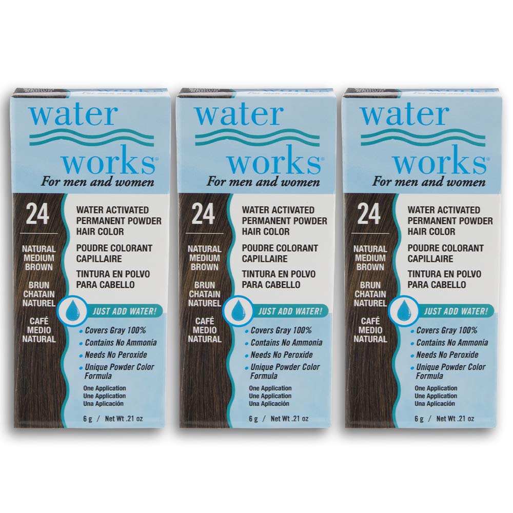 Water Works Permanent Powder Hair Color, Medium Brown, 3 Packs - 1 Count