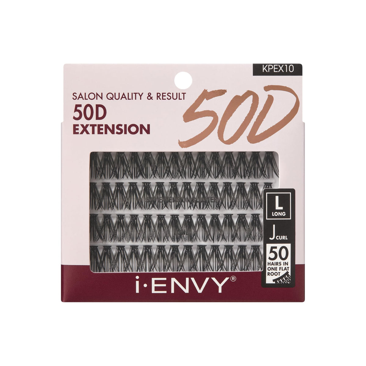 I•Envy 50D Pre-Fanned Volume Lashes, J Curl, Easy Apply, Long, Black, 56 Clusters