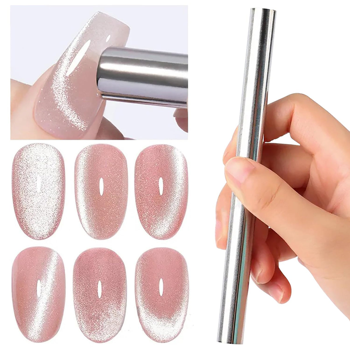 Jerclity Cat Eye Magnetic Nail Tool - Double Ended Cylindrical Magnet For Gel Polish Art