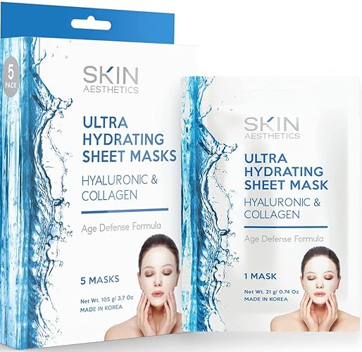 Skin Aesthetics Hyaluronic & Collagen Sheet Mask - Anti-Aging, Moisturizing, 5 Count