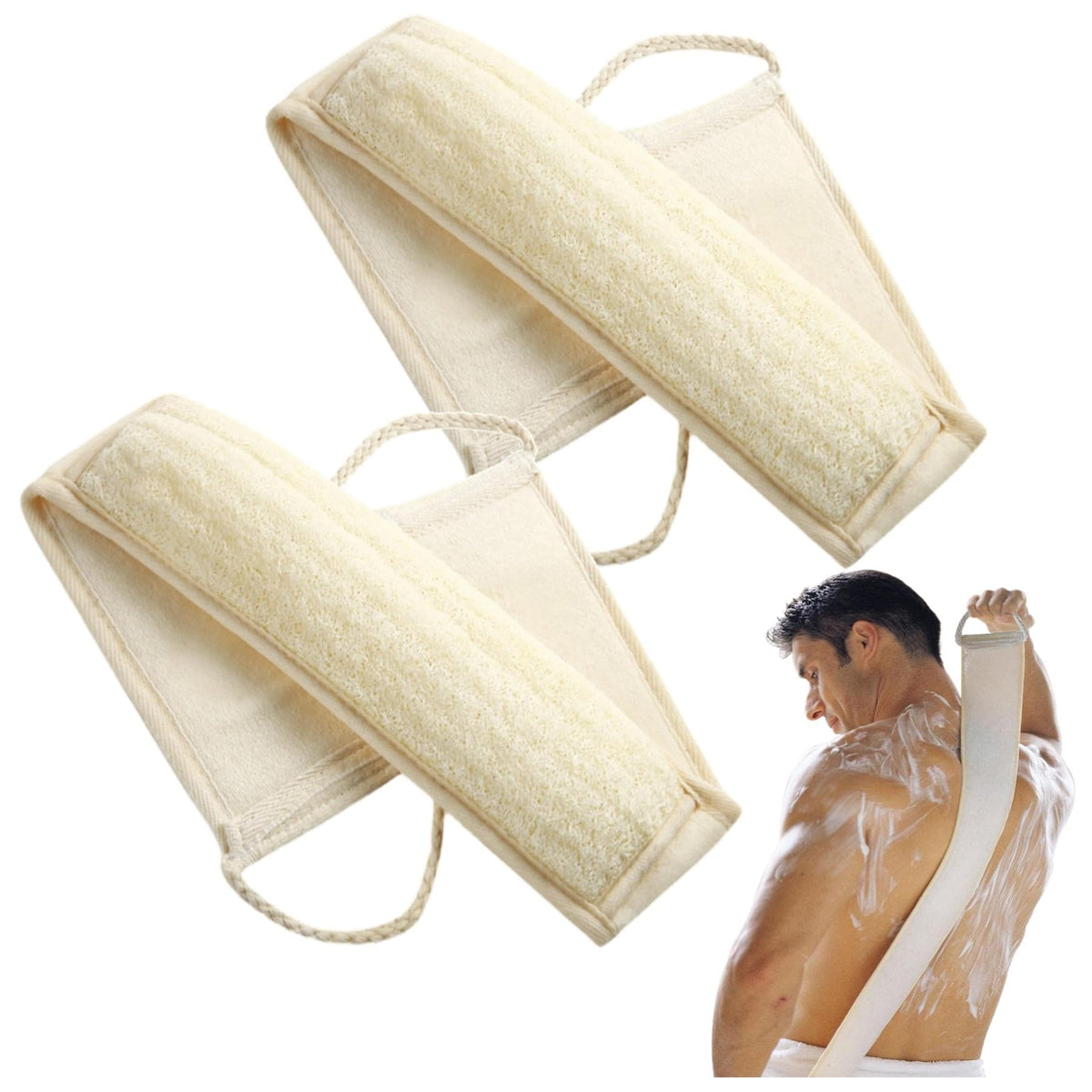 Yunkwong Loofah Sponge Set, Exfoliating Body Scrubber With Handle, 2 Count For Deep Skin Cleanse