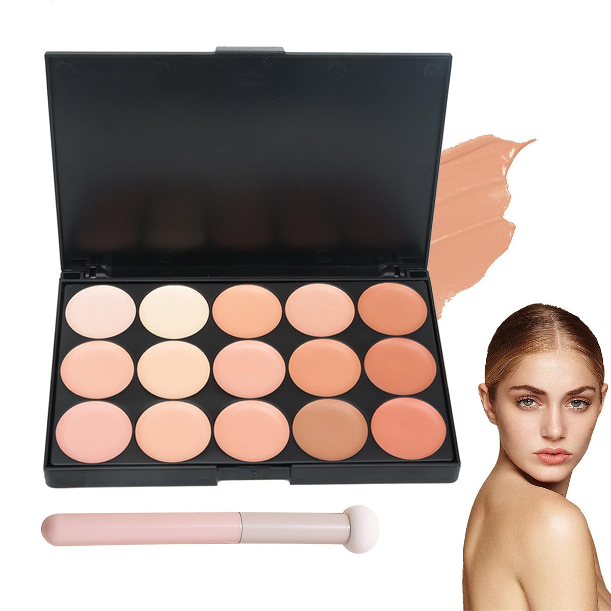 Fusang 15 Colors Concealer Palette With Brush - Long Lasting Moisturizing Cream Contour