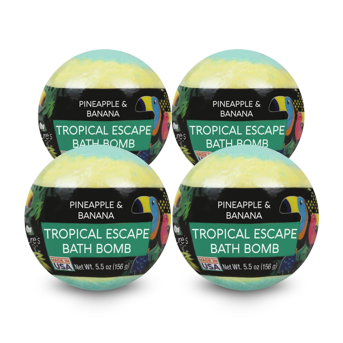 Nature'S Beauty Tropical Escape Bath Bombs - Pineapple & Coconut, 4 Pack, 5.5 Oz, Moisturizing Spa