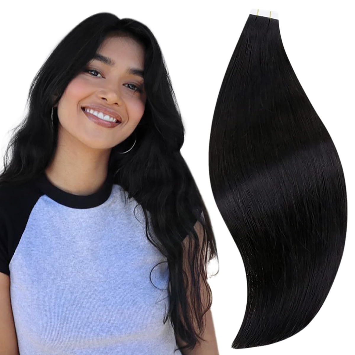 Runature Tape In Hair Extensions, 10 Inch Human Hair, Black, Thick Skin Weft, 20 Pcs