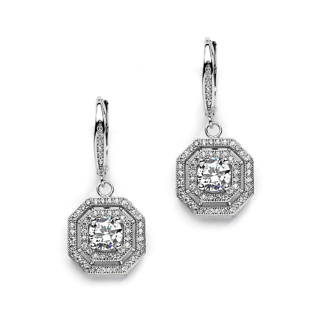 Mariell Art Deco Cz Dangle Bridal Earrings With Pave Octagon Drops In Silver