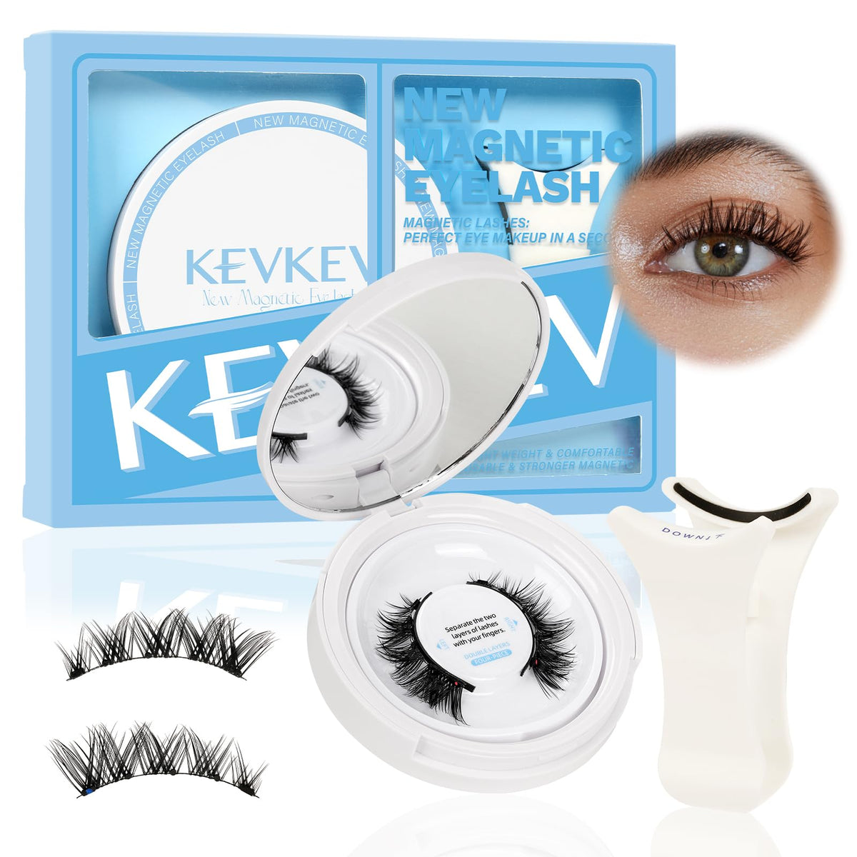 Kevkev Magnetic Eyelashes Kit - Reusable No Glue, Easy Applicator, Topaz Color