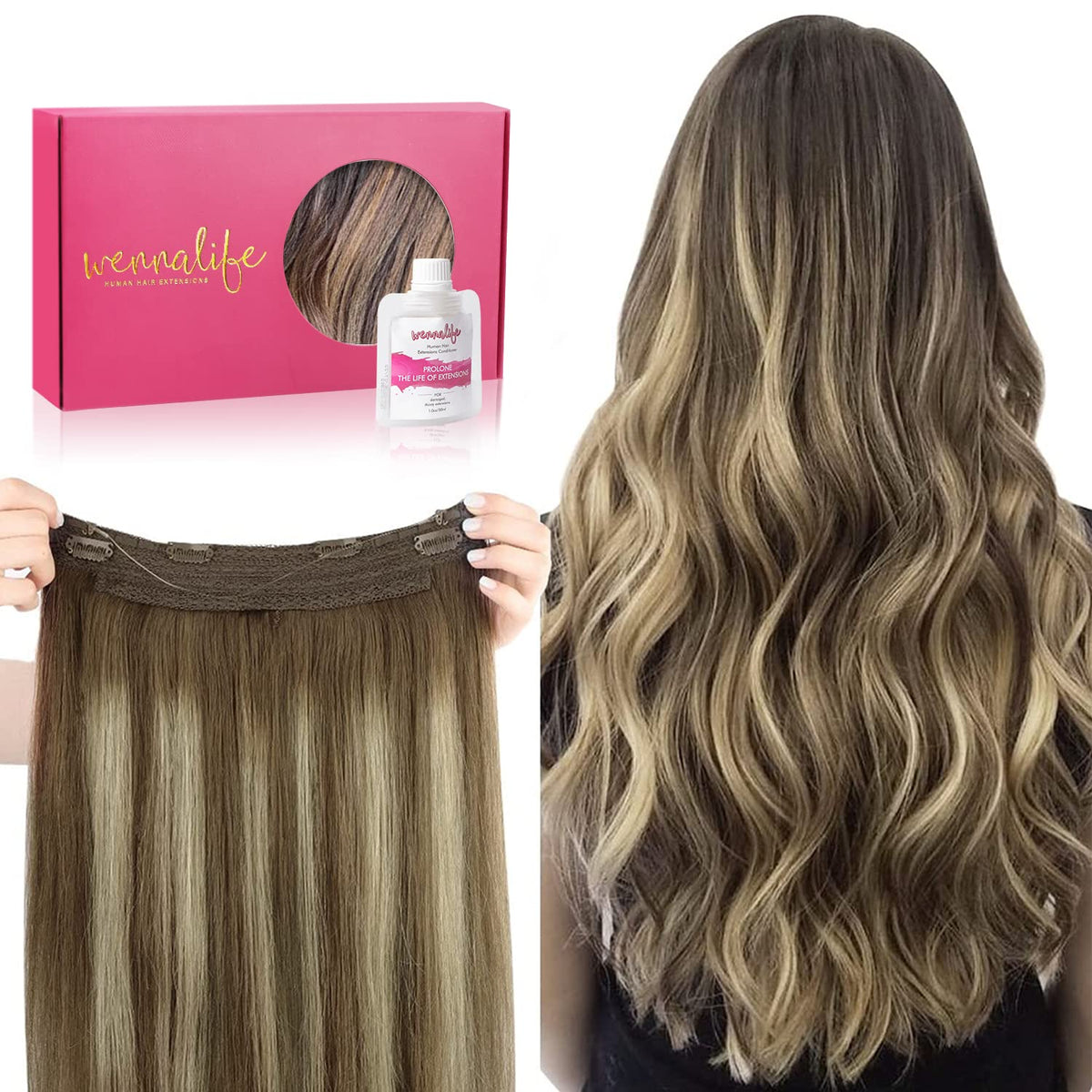 WENNALIFE 22&quot; Wire Hair Extensions, 120g Balayage Chocolate to Honey Blonde, Real Human Hair