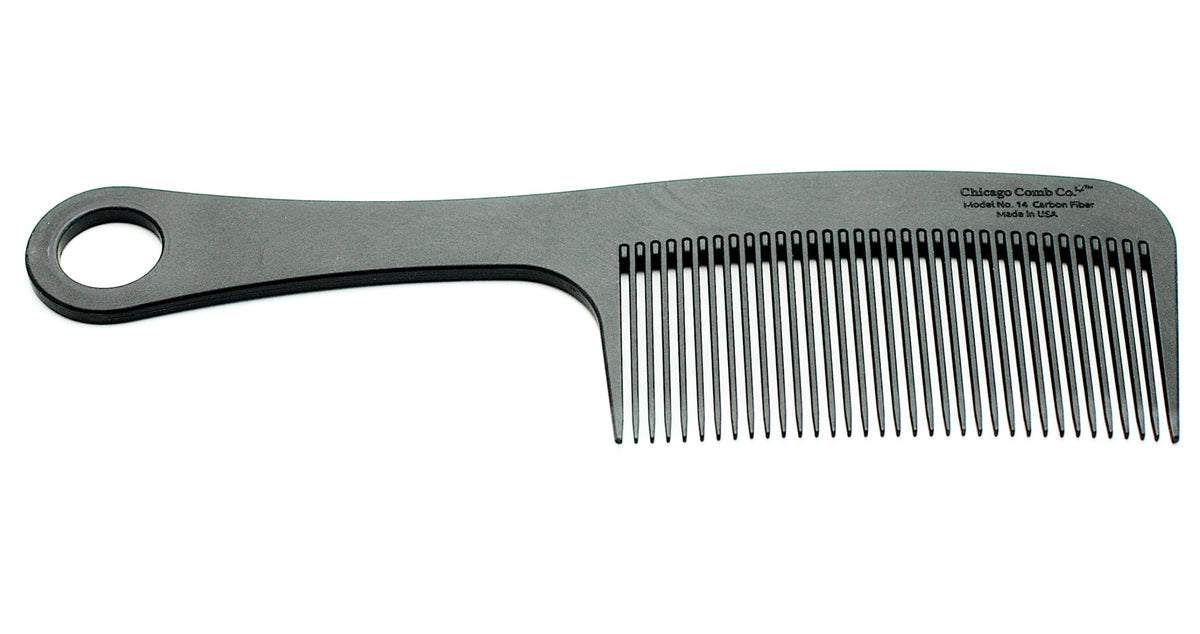 Chicago Comb Model 14 - 8.4&quot; Carbon Fiber Detangling & Styling Comb, Anti-Static, Graphite Black