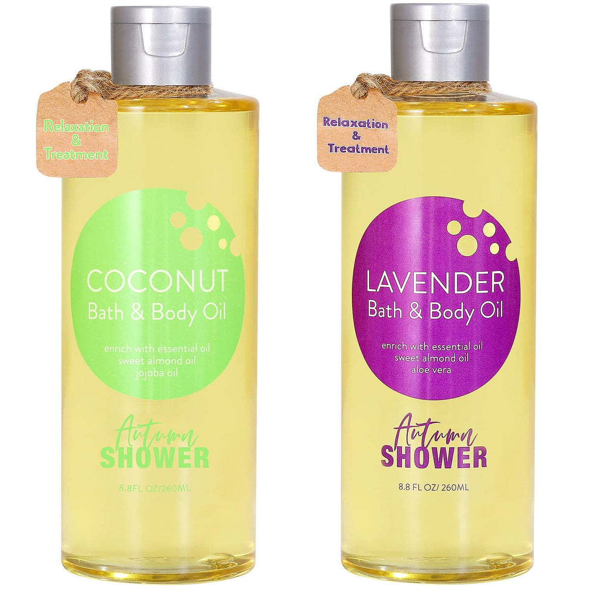 Autumn Shower Body Oil Set, Lavender & Coconut, 17.6 Fl Oz, Sweet Almond & Jojoba Oil, Gift For